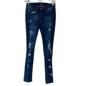 Distressed Dollhouse Skinny Jeans Size 5/6 Blue Denim With Ripped Detailing & Po